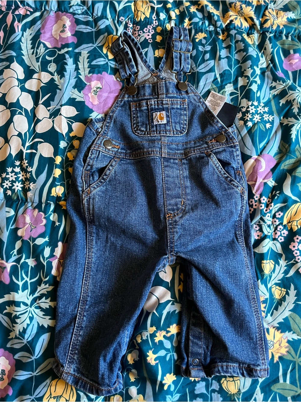 Carhartt Kids Dark Blue Denim Overalls with Adjustable Straps Size 6 Months